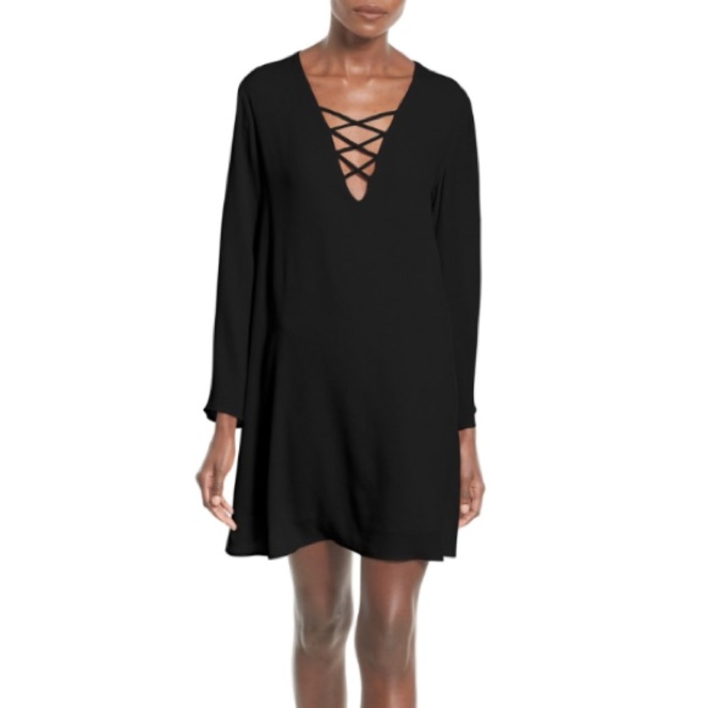 NWT ASTR Black Lace Up Bell Sleeve Shift Dress